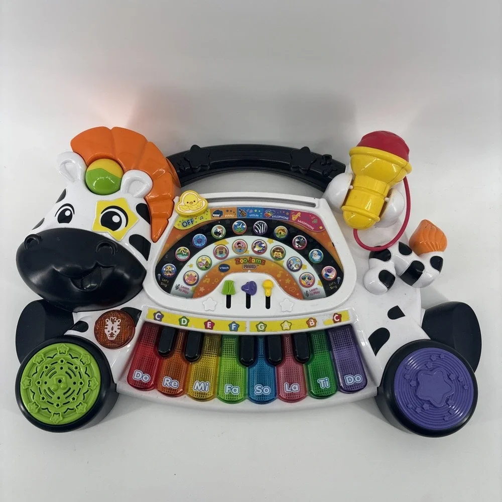 VTech Zebra Piano Zoo Jamz Toddler Learning Toy -‎ Lights & Sounds Works Great!